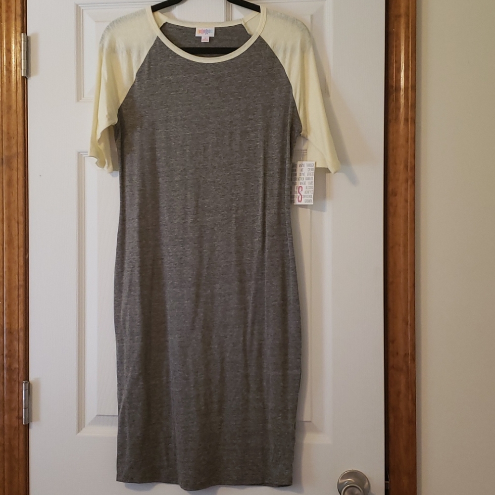 LulaRoe NWT Julia Dress Yellow Gray Size Small